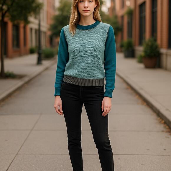 Krimson Klover Apres Ski Soft Textured Cropped Crewneck Sweater Teal S - Picture 1 of 9